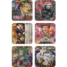 Major Selection Pop Art Ünlüler Charlie Chaplin Marilyn Monroe Salvador Dali 6lı Retro Ahşap Bardak Altlığı Set