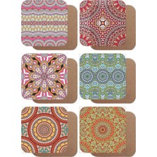 Major Selection Anadolu Motifli Mandala 6lı Ahşap Bardak Altlığı Seti