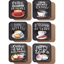 Major Selection Vintage Kahve Kek Temalı 6lı Retro Ahşap Bardak Altlığı Seti