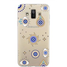 Printify Samsung Galaxy J7 Duo ile Uyumlu 1mm Slim Fit Nazar Boncuğu 5 Baskılı Şeffaf Silikon Kılıf