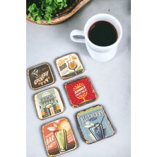 Major Selection Kokteyl Temalı Retro Vintage 6lı Ahşap Bardak Altlığı Seti