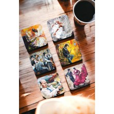 Major Selection Müzik ve Dans Vintage 6lı Ahşap Bardak Altlığı Seti