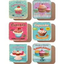 Major Selection Cup Cakes Kupkek Temalı 6lı Ahşap Bardak Altlığı Seti