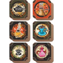 Major Selection Renkli Retro Çay Kahve Temalı 6lı Ahşap Bardak Altlığı Seti-2