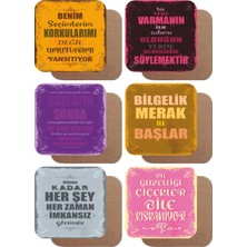 Major Selection Duvar Yazıları Motivasyon Temalı 6lı Retro Ahşap Bardak Altlığı Seti