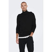 Only & Sons Onsphil Reg 12 Struc Roll Neck Knit Noos Erkek Siyah Kazak - 22023202
