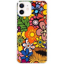 Printify Apple  iPhone 12 ile Uyumlu 1mm Slim Fit Retro Colors 2 Baskılı Şeffaf Silikon Kılıf