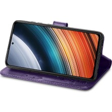 Colorful Shop Xiaomi Redmi K40S Için Kılıf Kısa Kayış Dört Yapraklı Yonca Deri Kılıf Flip (Yurt Dışından)