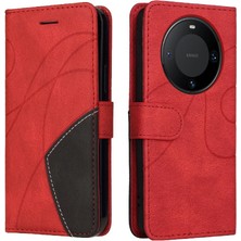 Colorful Shop Huawei Mate 60 Pro Iki Renkli Dikiş Kickstand Koruyucu Pu (Yurt Dışından)