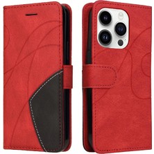 Colorful Shop IPhone 15 Için Kılıf Pro Iki Renkli Dikiş Pu Deri Flip Folio Kılıf ile (Yurt Dışından)