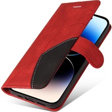 Colorful Shop IPhone 15 Için Kılıf Pro Iki Renkli Dikiş Pu Deri Flip Folio Kılıf ile (Yurt Dışından)