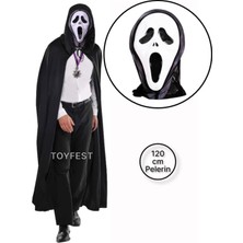 Toyfest Cadılar Bayramı & Halloween - 2 Parçalı Çığlık Scream Maske ve Kapüşonlu Pelerin Kostüm Seti 120 cm