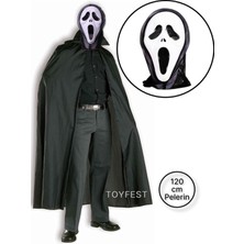 Toyfest Cadılar Bayramı & Halloween - 2 Parçalı Çığlık & Scream Maske ve Yakalı Pelerinli Kostüm Seti 120 cm