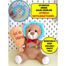 Toyfest Rengarenk Boncuklu Kedi Kulaklı Peluş Parti Tacı - Turkuaz - Oyuncak Bebek Dahil Değildir