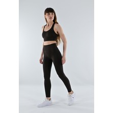 Oqra Push Up Şekillendirici Seamless Yüksek Bel Kadın Tayt Otrera Kahverengi Siyah Melanj