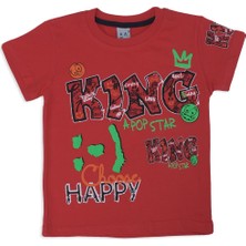 Bebelop Erkek Çocuk Happy King Yazı Baskılı Kısa Kol Likralı T-Shirt