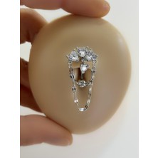 Ares Collection 316L Cerrahi Çelik Kalpli Zincirli Üstten Takmalı Sallantılı Zirkon Taşlı Göbek Piercingi