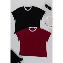 Now Moda 2'li Garnili Bordo Siyah Tshirt