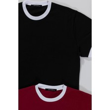 Now Moda 2'li Garnili Bordo Siyah Tshirt