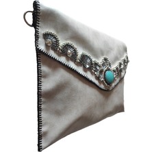 Mavi  Boncuk Işlemeli Kadın Portföy Clutch El ve Kol Çantası