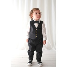 Catz Kids Siyah Keten Yelekli Askılı Takım 4'lü Set
