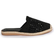 Letafia Pera Taşlı Siyah Espadril Terlik