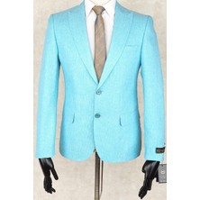 Jan Carlucci Sivri Yaka -Iki  Düğme Çift Yırtmaç Slimfit Drop 6 Ceket-Açık Mavi