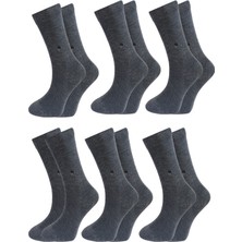 Alessa Socks Bambu Soket Gri Uzun Çorap Desenli Kare 6 Çift Burun Dikişsiz Yıkamalı