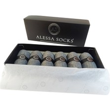 Alessa Socks Bambu Soket Gri Uzun Çorap Desenli Kare 6 Çift Burun Dikişsiz Yıkamalı