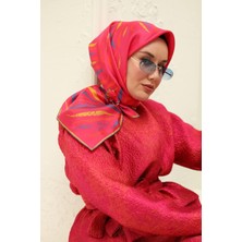 Silk Home Pembe Turuncu Desenli Tivil Ipek Eşarp 11432-54