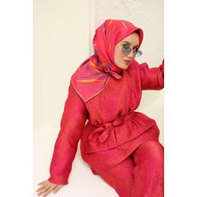 Silk Home Pembe Turuncu Desenli Tivil Ipek Eşarp 11432-54