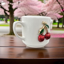 İlbay Çini Takı Seramik Times Kabartma Metalli Kirazlı Kupa Bardak Mug Neskafe Fincanı