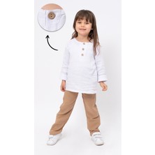 Bubito Unisex Bebek&çocuk %100 Pamuklu Müslin Alt Üst Pijama Takım-Kahverengi