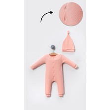 Bubito Tarz Şapkalı Fitilli Penye Bebek Tulum-Somon