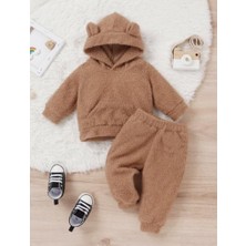 Bubito Unisex Peluş Çocuk Alt Üst Welsoft Takım-Kahverengi