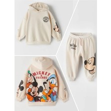 Bubito Sütlü Kahve Mickey Mouse Kapüşonlu Çocuk Takım-Krem