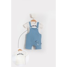 Bubito Pamuklu Dinazor Yazılı 2'li Yazlık Bebek Slopet Takım-Mavi