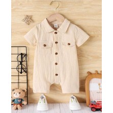 Bubito Unisex Bebek&çocuk  Pamuklu Tahta Düğmeli Cepli Müslin Tulum-Ekru