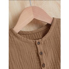 Bubito Unisex Bebek&çocuk %100 Pamuklu Düğmeli Müslin Alt Üst Şort Takım-Kahverengi