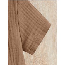 Bubito Unisex Bebek&çocuk %100 Pamuklu Düğmeli Müslin Alt Üst Şort Takım-Kahverengi