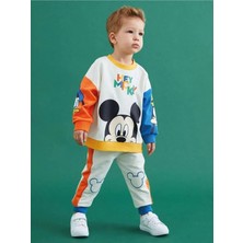 Bubito Erkek Çocuk Mickey Mouse Eşofman Takımı Baharlık 2245( 1 Beden Büyük Alınız)-Beyaz