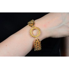 Çelikoğlu Kuyumculuk Dorikalı Sarı Boncuklu  Ipli Çeyrek Cerceveli Bileklik