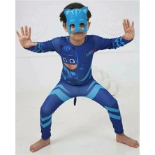 Sedirli Pj Mask Kostüm Ön Baskılı Kedi Çocuk Kostüm - Catboy Tulum + Maskeli Set