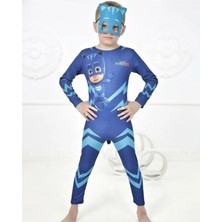 Sedirli Pj Mask Kostüm Ön Baskılı Kedi Çocuk Kostüm - Catboy Tulum + Maskeli Set