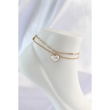 Style Of Carmen 316L Çelik Gold Renk Beyaz Kalpli 2li Halhal