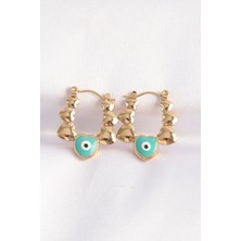 Style Of Carmen 316L Çelik Gold Renk Mavi Nazarlı Kalpli Model Küpe