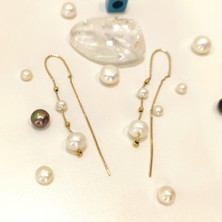 Dorika Toplu İnci Sallanan Zincir Küpe 14 Ayar Altın HD VİDEOLU