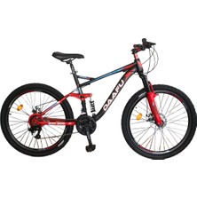 Daafu SXC500 26 Jant 21 Vites M-Disk Fren Erkek Dağ Bisikleti Kırmızı - Siyah Renkli Amortisörlü Tasarım Çift Amortisör MTB Genç Yetişkin Dağ Bisiklet 26 Jant