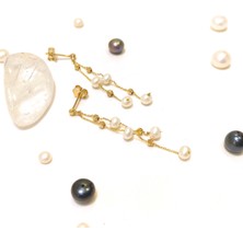 İkili Dorika Toplu İnci Vidalı Küpe 14 Ayar Altın HD VİDEOLU