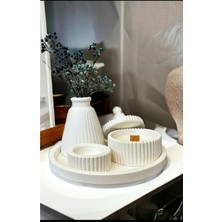 Varkal Beyaz Renk Özel Tasarım Kokulu Mum ve Üçgen Vazo Tepsi Mumluk Aksesuar Seti